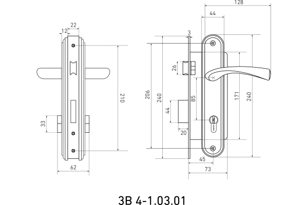 Врезной замок НОМОС бронза (5 перфоключей; с ручками) БУЛАТ ЗВ4-1.03.01; 11614546