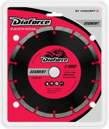 Диск алмазный 180х22,23х8x2,5 мм сухой рез  DIAFORCE SEGMENT  (500180); 11614435