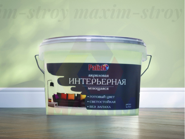 Краска PALIZH акриловая интерьерная моющаяся №306 мохито  3,7 кг; 11605597