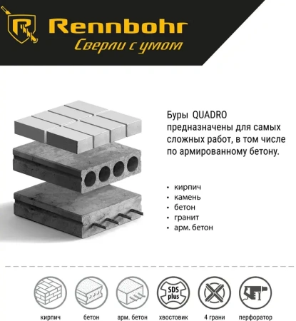Бур SDS+ Rennbohr Quadro 4 грани 25x600мм 512560; 11614566