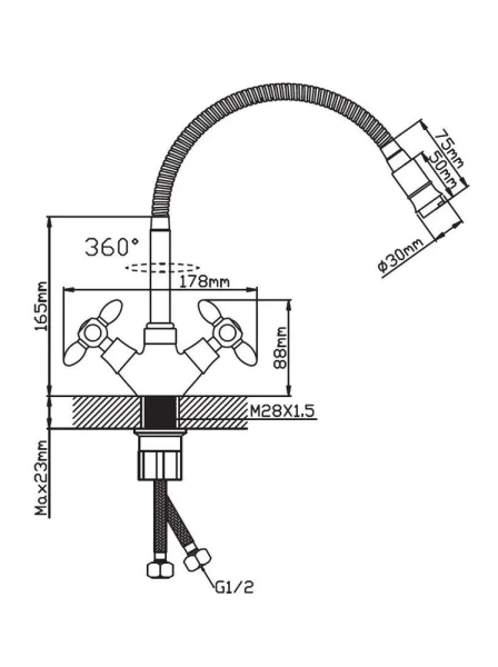 Смеситель для кухни с высоким изливом черный ЭВЕРЕСТ В58-071F; 11598162