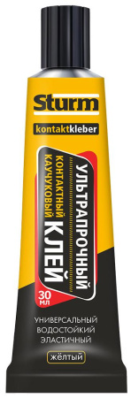 Клей контактный УЛЬТРАПРОЧНЫЙ желтый 30мл в шоу-боксе 10шт STURM 08-18-08; УТ-00000139