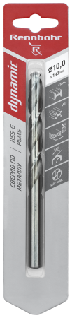 Сверло по металлу ЦХ 10,0х133мм, HSS-G Р6М5, 1шт/уп RENNBOHR DYNAMIC (675100); 11614110