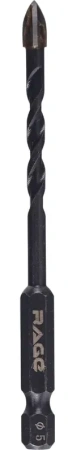 Сверло по стеклу и керамике 5 мм Quadro-X HEX копьевидное, спиральное RAGE 554081; УТ-00000375