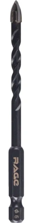 Сверло по стеклу и керамике 6 мм Quadro-X HEX копьевидное, спиральное RAGE 554082; УТ-00000389