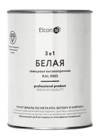 Грунт-эмаль 3 в 1 глянцевая белая RAL 9003 0,8 кг Elcon 00-00750060; 11613509
