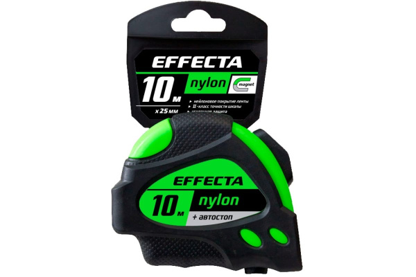 Рулетка 10м-25мм с магнитом, автостоп,лентой нейлон  EFFECTA  Nylon   (581025); 11612892