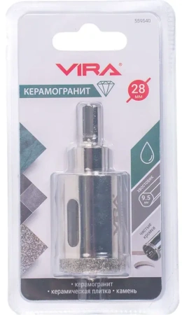 Коронка алмазная по керамике 28 мм трехгранный хвостовик VIRA 559540; УТ-00000206