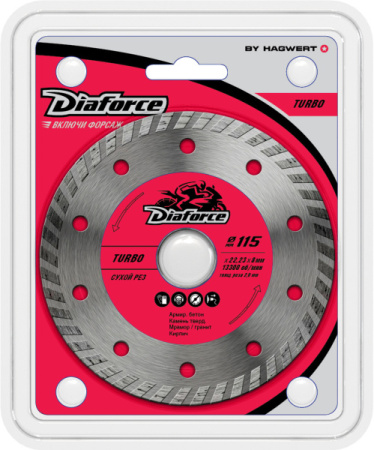Диск алмазный 115х22,23х8х2,0 мм сухой рез DIAFORCE TURBO (501115); 11613705