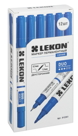 Маркер перманентный двухсторонний синий 0,5-1мм LEKON DUO 012261; 11614365