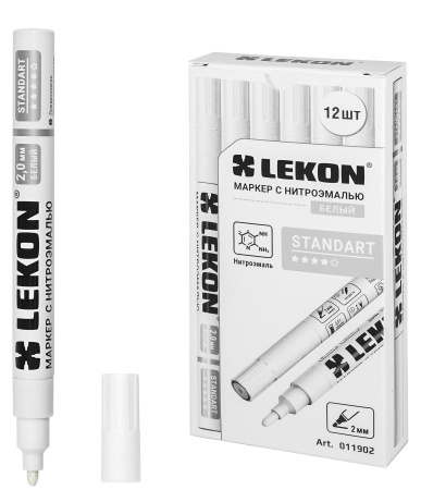 Маркер с нитроэмалью 2мм белый LEKON Standart 011902; 11614380