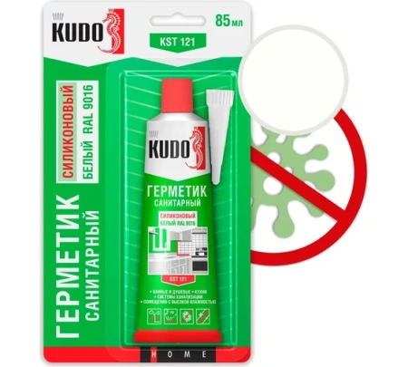 Герметик силиконовый санитарный 280мл белый тюбик 85 мл KUDO KSТ-121; 11605544 Герметик силиконовый санитарный 280мл белый тюбик 85 мл KUDO KSТ-121; 11605544