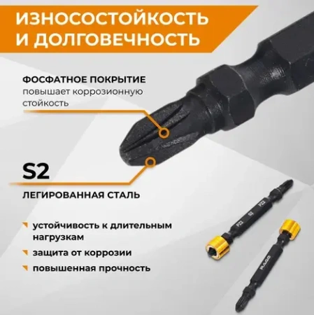 Биты магнитные двусторонние с ограничителем S2 PZ2 65мм 2 шт RAGE 554240; УТ-00000373