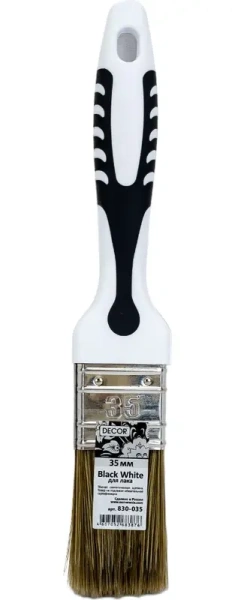Кисть Black White для лака 35х15мм, темная щетина, 2К ручка DECOR 830-035; 11607887