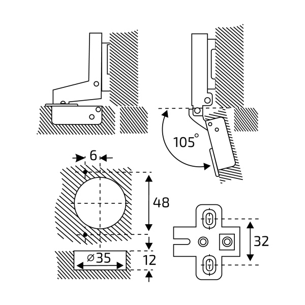 Петля мебельная Clip-On 1109 накладная с доводчиком, черная уп.2шт. StahlBuro 16342; 11615061
