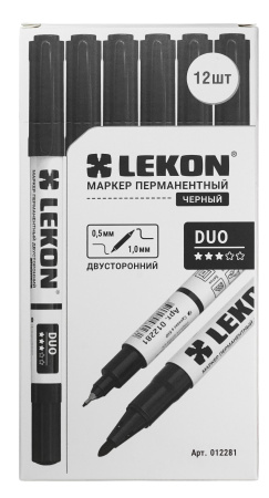 Маркер перманентный двухсторонний черный 0,5-1мм LEKON DUO 012281; 11614363