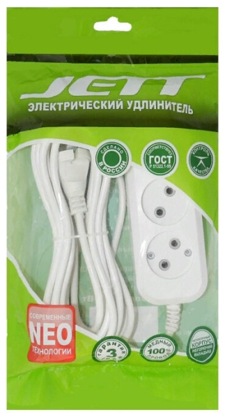 Удлинитель 2 гнезда 5 метров провод ПВС  2х0,75 (ДЖЕТТ РС-2); 11594658