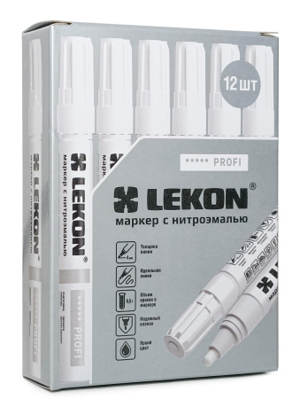 Маркер с нитроэмалью 4мм белый LEKON PROFI 018904; 11614385