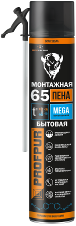 Пена монтажная PROFPUR 65 L бытовая всесезонная, 870 мл; 11593724