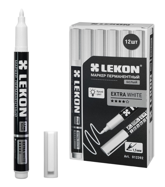 Маркер перманентный 1,5мм белый LEKON EXTRA WHITE 012392; 11614374