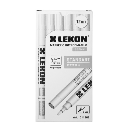Маркер с нитроэмалью 2мм белый LEKON Standart 011902; 11614380