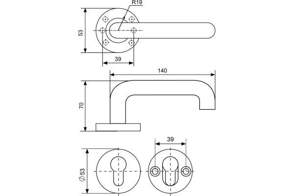 Комплект ручек с круглой накладкой нержавеющая сталь БУЛАТ РФ 01.09НС AISI 304 INOX; 11614755