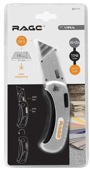 Нож усиленный трапециевидный складной с выдвижным лезвием RAGE 831111; УТ-00000308