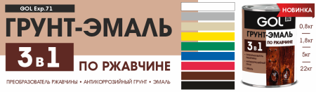 Грунт-эмаль алкидная 3 в 1 по ржавчине GOLexpert 