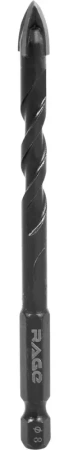 Сверло по стеклу и керамике 8 мм Quadro-X HEX копьевидное, спиральное RAGE 554083; УТ-00000377