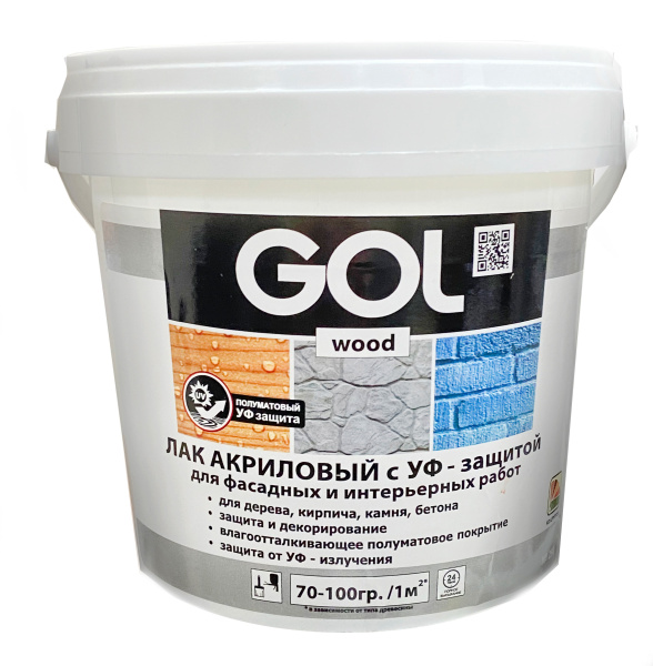 Лак акриловый полуматовый с УФ защитой GOL wood, 0,9 кг; 11605643	