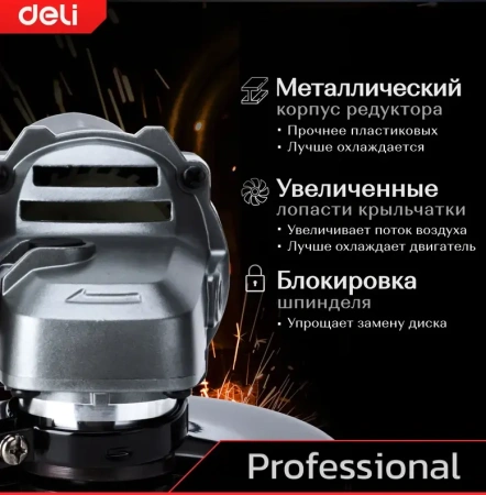 УШМ профессиональная 115мм, 890Вт, 115мм, 12000об/мин,  DELI DE-JM115-2E; 11613904