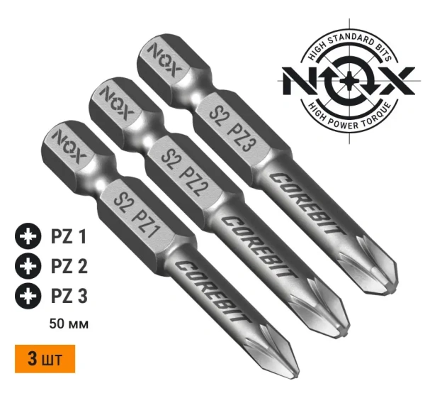 Набор бит SET3 E6,3 Pz1,2,3-50, 3шт карта NOX  COREBIT (336007); 11613980