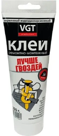 Клей ремонтно-монтажный прозрачный 0,25кг туба без носика VGT 9371; 11614434