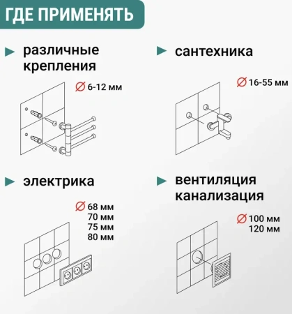 Коронка алмазная по керамике 65 мм трехгранный хвостовик VIRA 559508; УТ-00000221