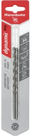 Сверло по металлу ЦХ 4,2х119мм, HSS-G Р6М5, 2шт/уп RENNBOHR DYNAMIC LONG CARD (669042); 11614092