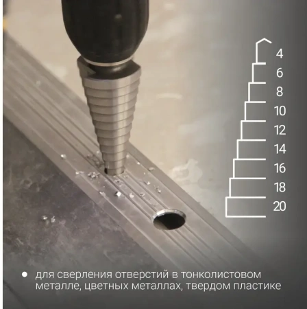 Сверло ступенчатое с трехгранным хвостовиком 4-20 мм VIRA 551420; УТ-00000253