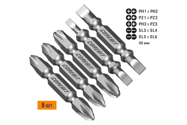Набор бит двухсторонних (5 шт; Ph1xPh2, Pz1xPz2, Ph3xPz3, Sl3xSl4, Sl5xSl6; 50 мм) карта  NOX  COREBIT (336011); 11613221