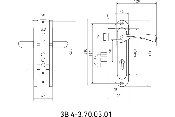 Врезной замок НОМОС бронза (5 перфоключей; с ручками, 3 ригеля) БУЛАТ ЗВ4-3.70.03.01; 11614925