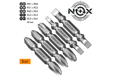 Набор бит двухсторонних (5 шт; Ph1xPh2, Pz1xPz2, Ph3xPz3, Sl3xSl4, Sl5xSl6; 50 мм) карта  NOX  COREBIT (336011); 11613221