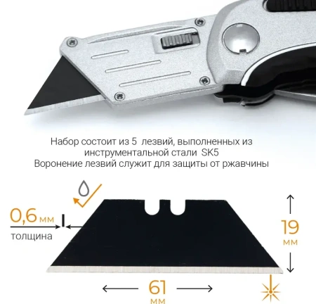Лезвия для ножей трапециевидные воронённые 18 мм 5 шт. RAGE 832506; УТ-00000299