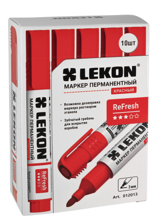 Маркер перманентный 3мм заправляемый красный LEKON ReFresh 012013; 11614367