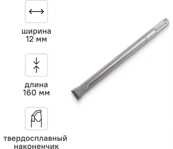 Зубило мини плоское твердосплавное SDS-plus 12 х 160 мм RAGE 558212;  УТ-00000241