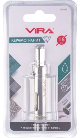 Коронка алмазная по керамике 16 мм трехгранный хвостовик VIRA 559538; УТ-00000201