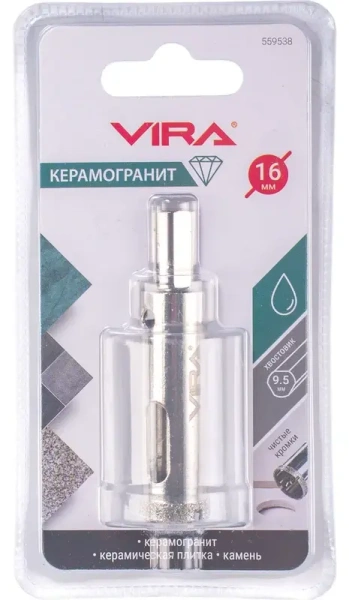 Коронка алмазная по керамике 16 мм трехгранный хвостовик VIRA 559538; УТ-00000201