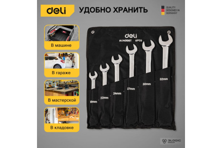 Набор комбинированных ключей с трещоткой 6 шт Deli DL140106T; 11612686