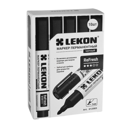Маркер перманентный 3мм заправляемый черный LEKON ReFresh 012083; 11614366