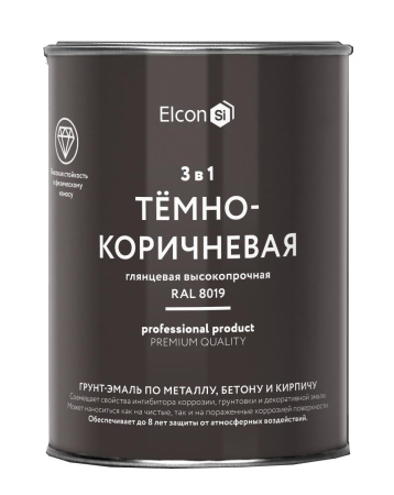 Грунт-эмаль 3 в 1 глянцевая темно-коричневая RAL 8019 0,8 кг Elcon 00-00750066; 11613515