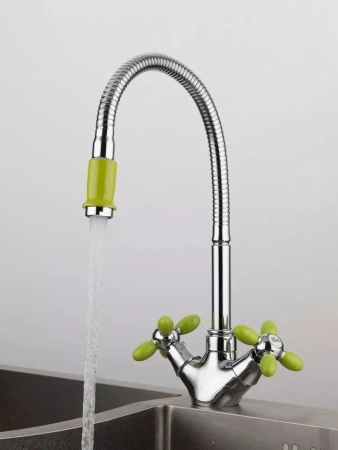 Смеситель для кухни с высоким гибким изливом зеленый ЭВЕРЕСТ В58-071Е; 11598062 Смеситель для кухни с высоким гибким изливом зеленый ЭВЕРЕСТ В58-071Е; 11598062