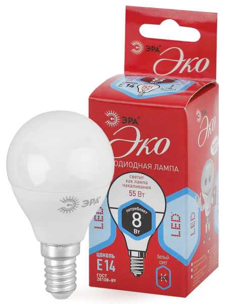 Лампа светодиодная LED-шар Р45 8,0Вт 220В Е14  4000К (дневной свет); 11605332