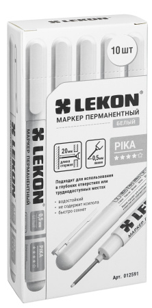 Маркер перманентный 0,5мм удлиненный наконечник белый LEKON Pika 012591; 11614370